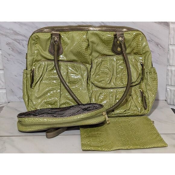 Unbranded Women's Green Snake Skin Embossed Multi Pocket Carry-on Bag New Withou - Picture 7 of 8